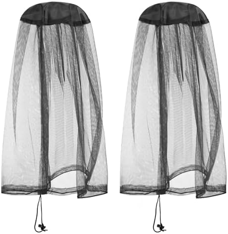 2 Pack Mosquito Head Net for Fishing, Mosquito Head Net Mesh with Draw String, Big Size Fishing Camping Hiking Insect Net Bug Net for Head, Protecting from Insect Bug Bee Mosquito Gnat Black
