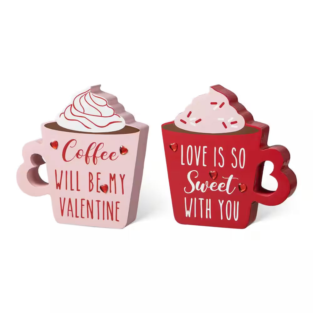 Wooden Valentine'S Coffee Cup Table Decor (Set of 2)