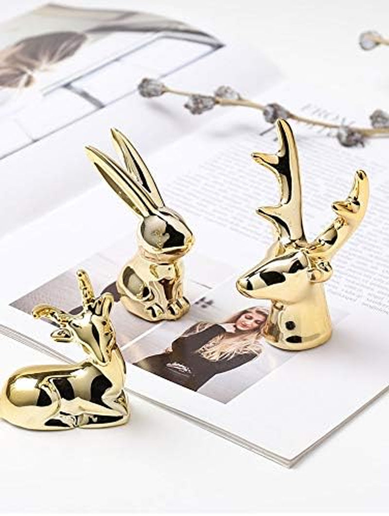 Ceramic Animal Figurines Ornaments, Gold Home Decor Sculptures and Statues Handmade Artware Gifts (Rabbit)