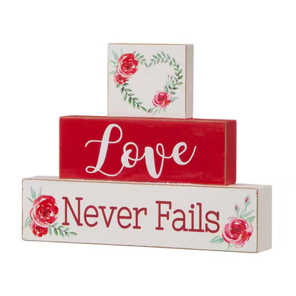 9.45 In. L X 7.6 In. H Wooden Valentines Block Table Decor