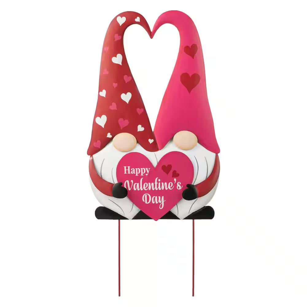 30 In. H Valentine'S Metal Gnome Couple Yard Stake(Kd, 3 Function)