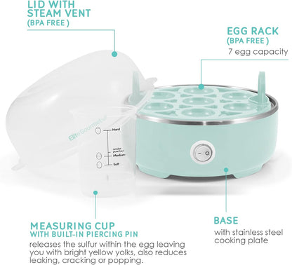 EGC115M Easy Egg Cooker Electric 7-Egg Capacity, Soft, Medium, Hard-Boiled Egg Cooker with Auto Shut-Off, Measuring Cup Included, BPA Free, Retro Mint