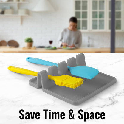 Silicone Utensil Rest - Bpa-Free, Durable Spoon Rest with Drip Pad - Heat-Resistant Spoon Rest for Stove Top - Spoon Rest for Kitchen Counter - Kitchen Gadgets & Kitchen Utensils Holder