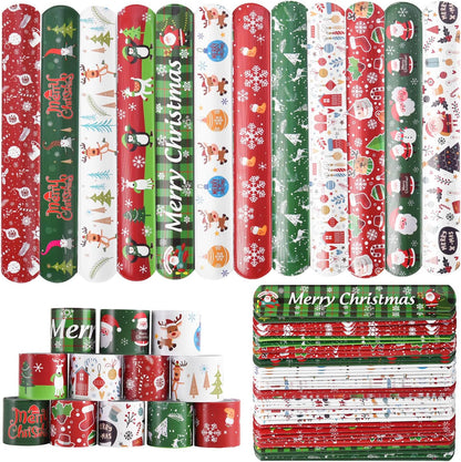 48PCS Christmas Slap Bracelets, Xmas Slap for Christmas Party Favor Decoration