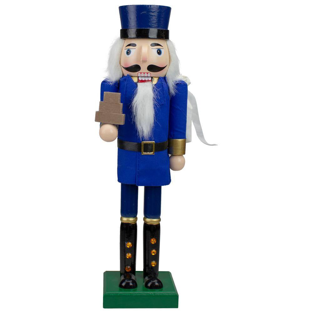 14 In. Blue and Gold Wooden Mail Carrier Christmas Nutcracker