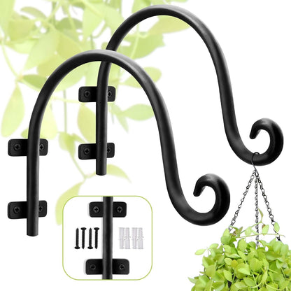 Heavy Duty Hanging Plant Bracket: Outdoor Hand-Forged Hanging Plant Bracket Hook - 8Inch Black Bird Feeder Bracket