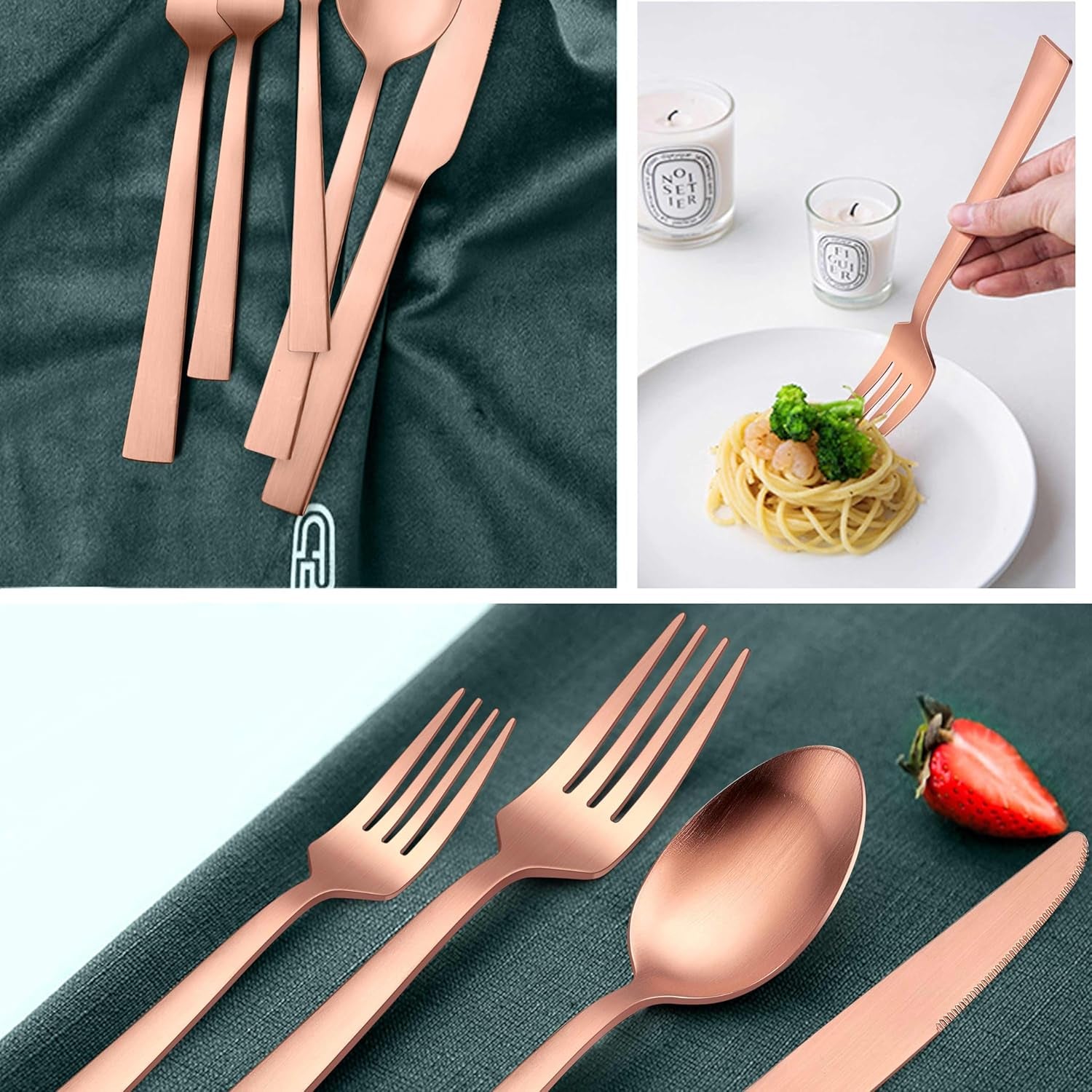 Silverware Set,  20 Pieces Stainless Steel Square Flatware Set for 4, Modern Tableware Eating Utensils for Kitchen, Matte Finish, Dishwasher Safe – Copper