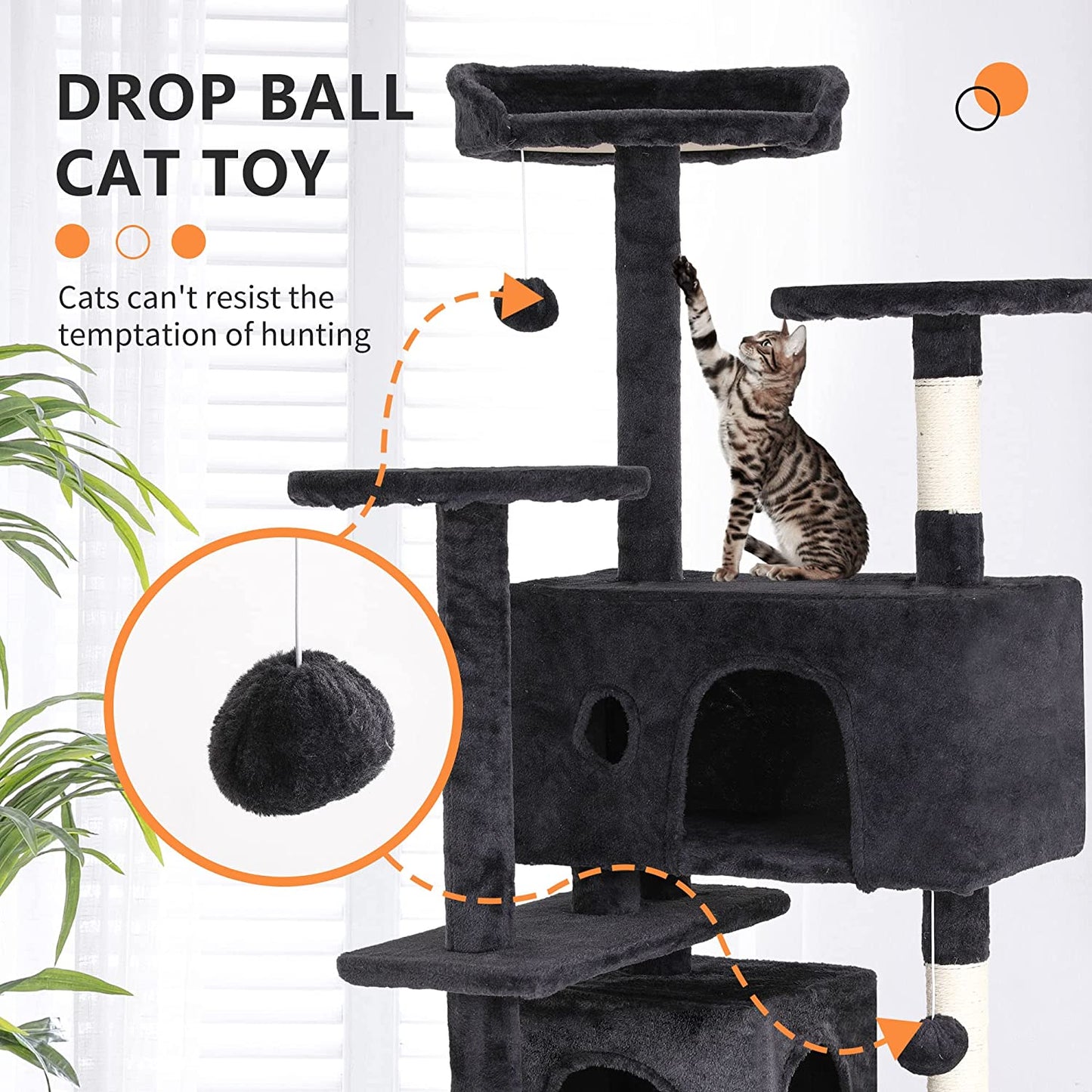 54In Cat Tree Tower for Indoor Cats,Multi-Level Furniture Activity Center with Scratching Posts Stand House Condo Funny Toys Kittens Pet Play House,Dark Gray