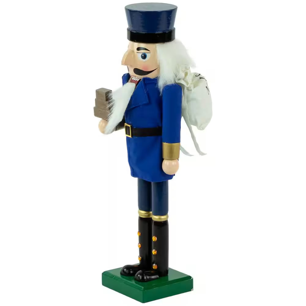 14 In. Blue and Gold Wooden Mail Carrier Christmas Nutcracker