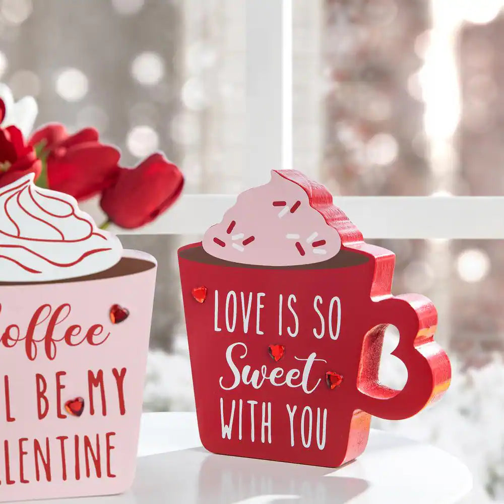 Wooden Valentine'S Coffee Cup Table Decor (Set of 2)