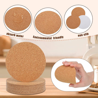 100 Pieces Self-Adhesive DIY Coaster Square Cork and round Cork Backing Sheets, Mini Wall Cork Tiles for Coasters and DIY Sticky Crafts, 4 X 4 Inch