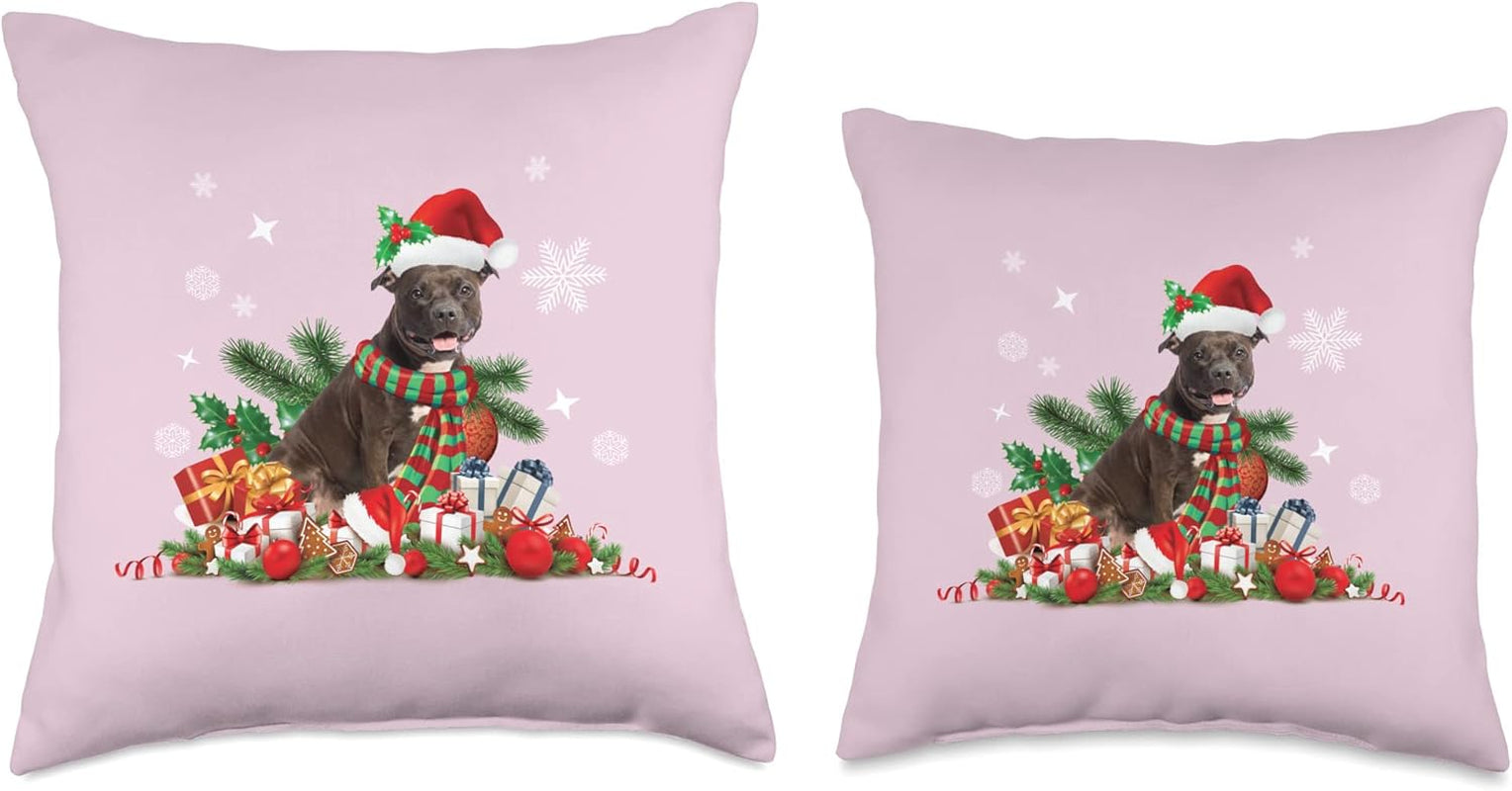 Pit Bull, Pitbull Dog, Christmas Themed, Pink Throw Pillow, 16X16, Multicolor