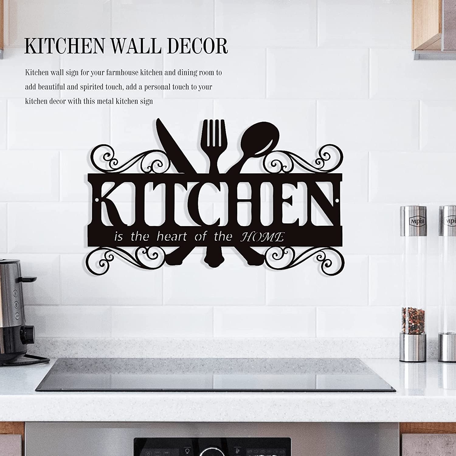 Metal Rustic Kitchen Decor Signs Decoraions for Wall, Country Farmhouse Decoration for Dining Room, 13.8 X 8.8 Inches (Black)