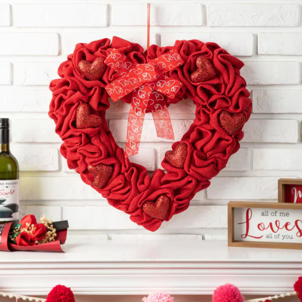 17.75 In. H Valentine Fabric Heart Wreath