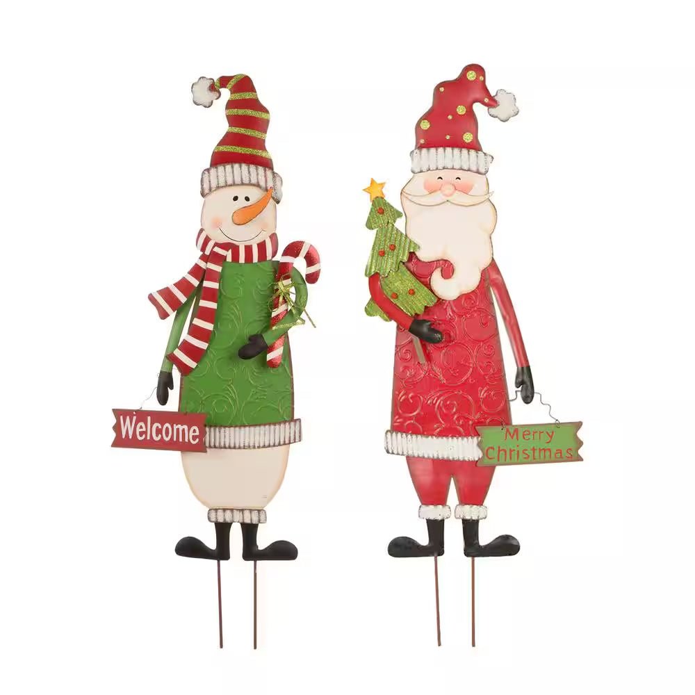 36 In. H Metal Snowman & Santa Christmas Yard Decor Stake or Standing Decor or Wall Decor(Set of 2)