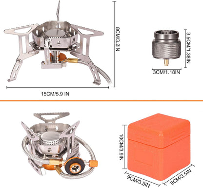 Portable Backpacking Stove with Piezo Ignition Windproof Camping Gas Stove Camp Stove Foldable Burner with Propane Canister Adapter for Outdoor Camping Hiking Picnic