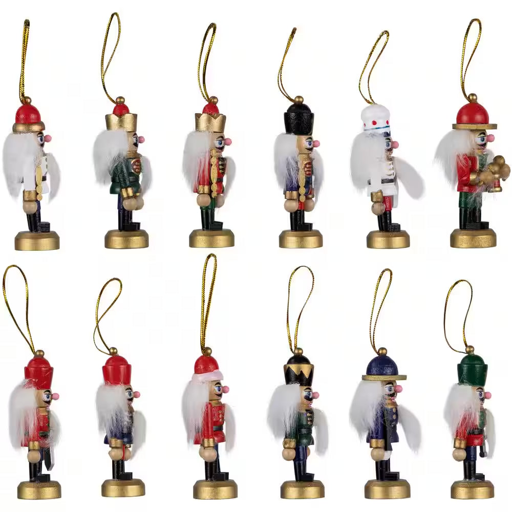 12-Piece Set of Red and Blue Mini Decorative Christmas Nutcracker Ornaments 3.25 In.