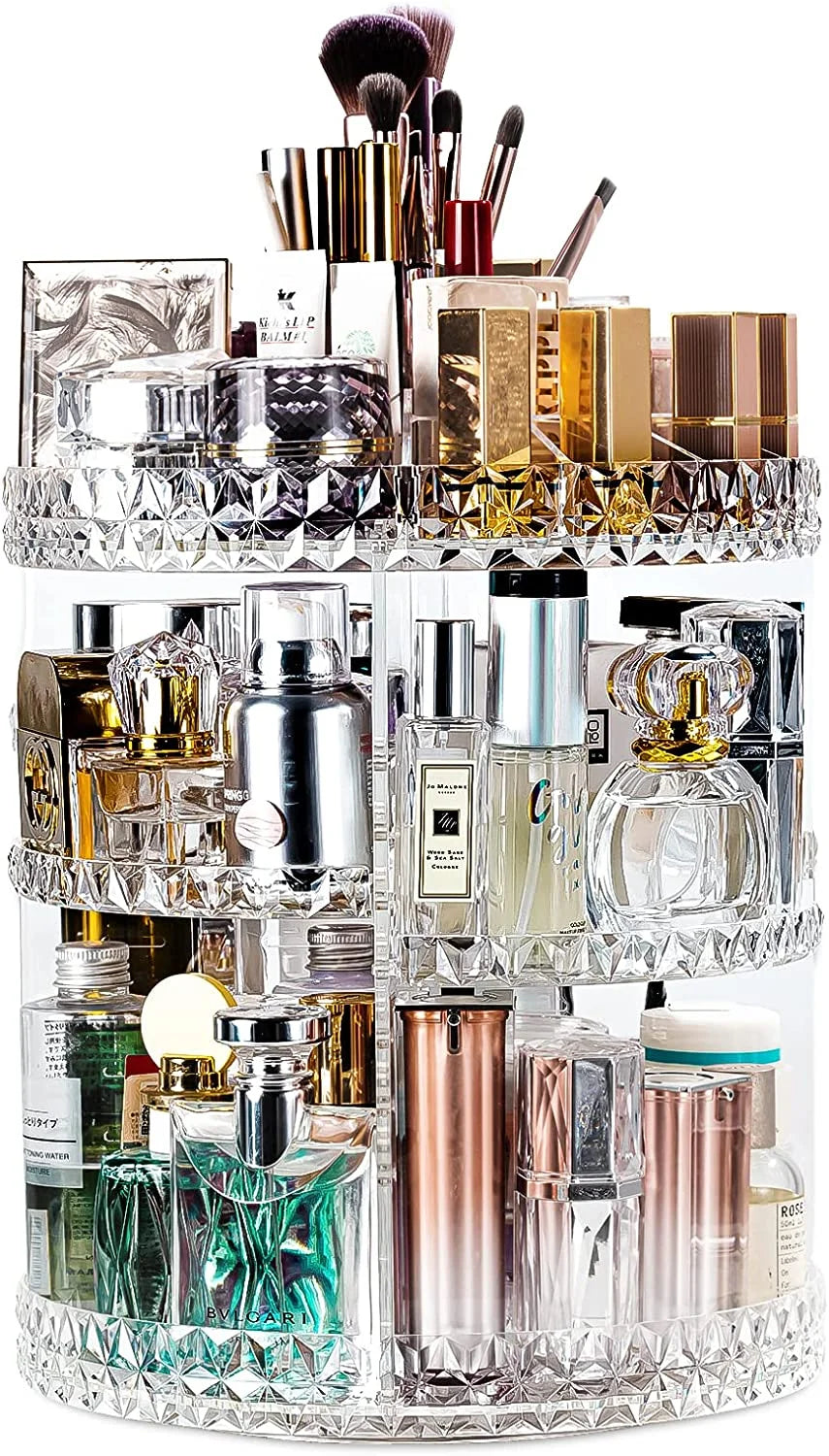 Makeup Organizer, 360 Degree Rotating Perfume Organizer, Adjustable Makeup Organizers and Storage with 8 Layers , Fits Makeup Brushes Lipsticks and Jewelry, Clear Acrylic