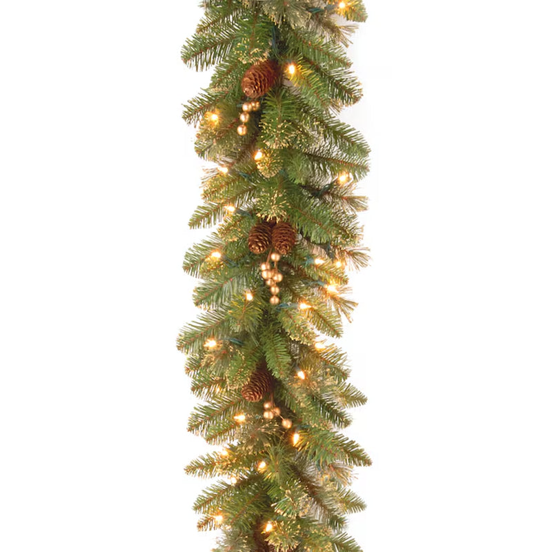 Indoor/Outdoor Pre-Lit Electrical Outlet 9-Ft Pine Artificial Garland with White Incandescent Lights