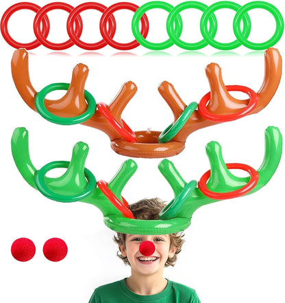 2 Set Christmas Inflatable Reindeer Antler Ring Toss Game Xmas Antler Heandband Toys Christmas Party Game Supplies for School Family Team Game Indoor Outdoor