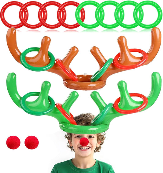 2 Set Christmas Inflatable Reindeer Antler Ring Toss Game Xmas Antler Heandband Toys Christmas Party Game Supplies for School Family Team Game Indoor Outdoor