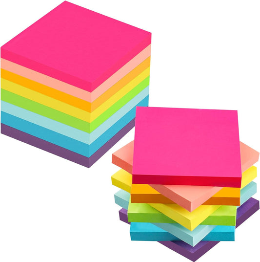 16-Pack Self-Stick Sticky Notes, 3x3 Inches, 85 Sheets per Pad, Total of 1,360 Sheets in 8 Vibrant Colors - Ideal for Office and School Use