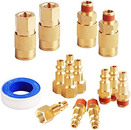 15 Pieces 1/4" NPT Air Coupler and Plug Kit, Quick Connect Air Fittings, Industrial Solid Brass Quick Connect Set