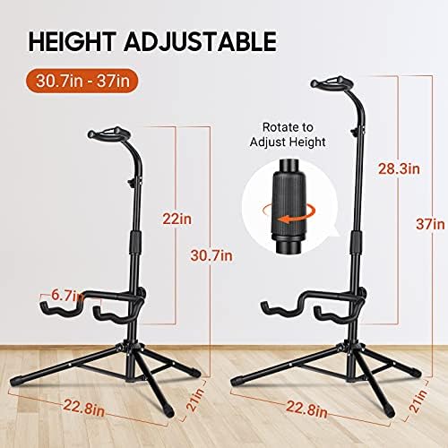 CAHAYA Guitar Stand Floor Universal for Acoustic Electric Guitars Bass Accessories Banjo Stand Rotate to Adjust Height from 30.7 to 37 Inch Folding Tripod Guitar Stands with Neck Holder CY0253