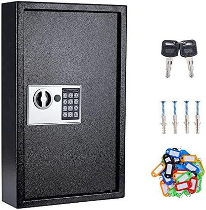 UMEKEN Key Box Wall Mount 60 Position Valet Digital Key Cabinet Lock Box with Code, Electronic Key Holder Lockbox with Key Tags, Key Organizer Locker Box, Black, 12" x 3.94" x 19.69"