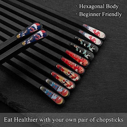 SUPJOYES 6 Pairs Fiberglass Chopsticks - Reusable Japanese Chopsticks Dishwasher Safe, Non-Slip Chop Sticks Multipack, 9.5 Inch