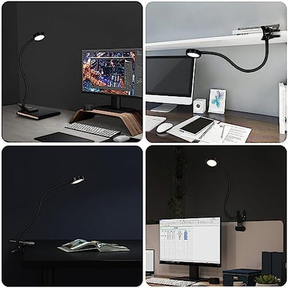 Clip on Light Reading Lights, Desk Lamps, Eye Protection Kids Desk Lamp with Strong Clamp, Flexible Night Light 3 Modes 9 Dimming Levels(Included AC Adapter) Black