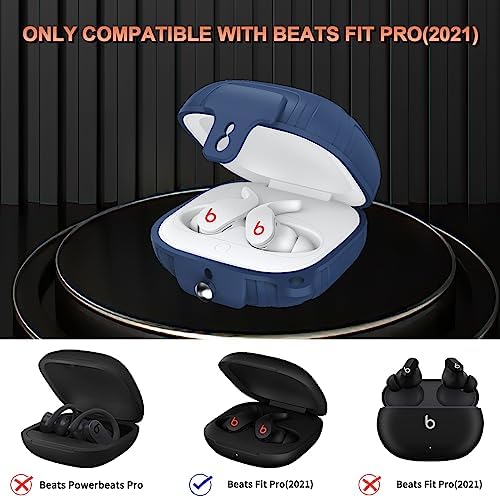 [Lock Buckle] Beats Fit Pro Case Cover, Silicone Protector Case for Apple Beats Fit Pro, Shockproof Beats Fit Pro Earbuds Case, Skin Full Protective Shell with Keychain/Lanyard Accessories (Blue)