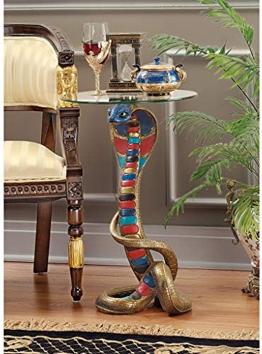 Design Toscano Renenutet Egyptian Cobra Snake Goddess Side End Table, 16 Inches Wide, 16 Inches Deep, 24 Inches High, Full Color Finish