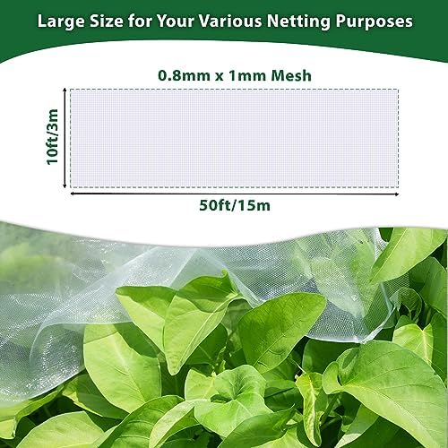 10 * 50FT Ultra Fine Garden Mesh Netting Pest Barrier, White Plant Covers for Outdoor Patio Greenhouse Crops Vegetables Fruit Flower Garden Protection, Row Covers Fabric Screen Insect Bug Bird Netting