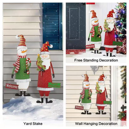 36 In. H Metal Snowman & Santa Christmas Yard Decor Stake or Standing Decor or Wall Decor(Set of 2)