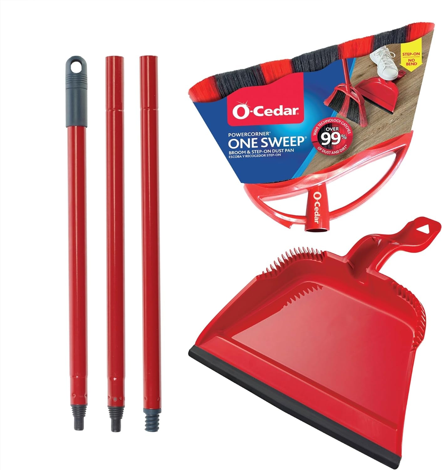 One Sweep Broom with Step-On Dustpan | Remove 99% with One Sweep | Lightweight Quiet Cleaning Tool | Ideal for Pet Owners