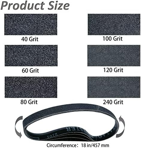 24 PCS 1/2" x 18" Silicon Carbide File Sanding Belts - 40/60/80/100/120/240 Assorted Grits, 1/2 x 18 Inch Sander Belts for Air Belt Sander, Woodworking, Metal Polishing, Derusting