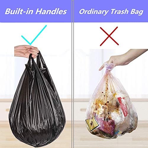 Small Trash Bags Biodegradable Handles 4 Gallon,Black Portable plastic Rubbish Bags Clear Garbage Bags Strong Wastebasket Liners for Bathroom Kitchen Office Car Pet Waste Bin (100 Counts, Black)