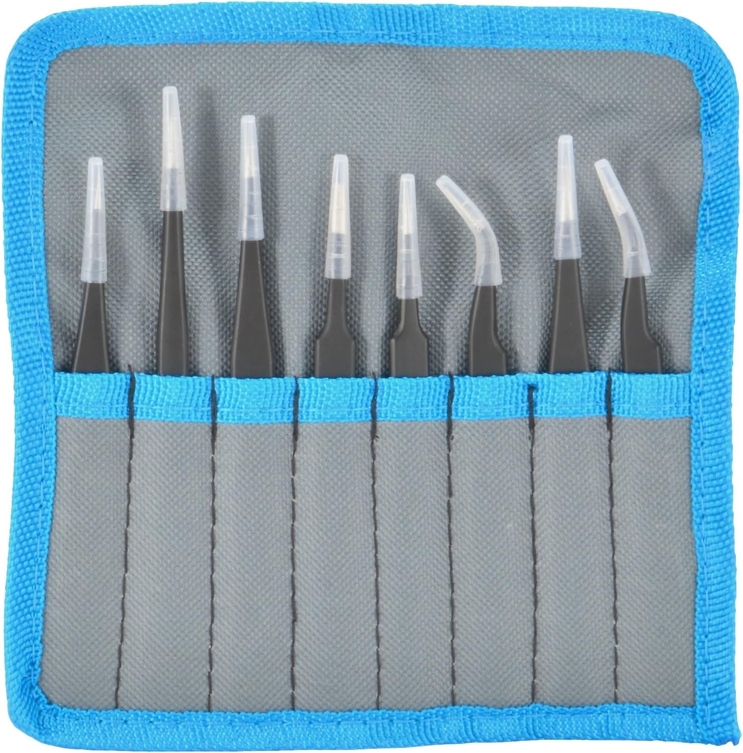 TZ-8X ESD Safe Anti-Static Stainless Steel Tweezers Set for Electronics, Jewelry, Crafts, 8 Piece