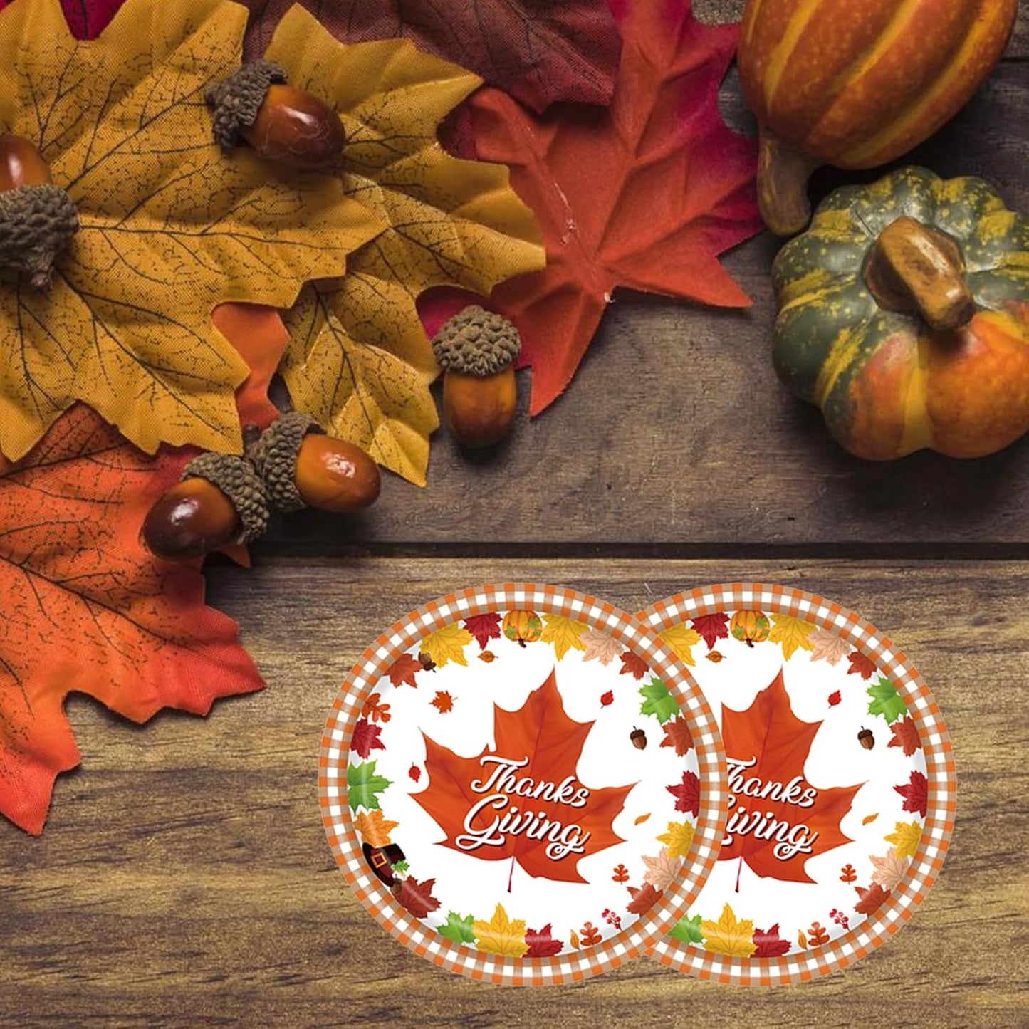 Thanksgiving Disposable Paper Plates Autumn Maple Leaf Print Dessert Plates for Fall Harvest Birthday Wedding Thanksgiving Party Dinner Tableware Decorations Favors Supplies (24 Pcs)