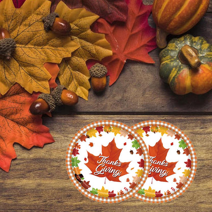 Thanksgiving Disposable Paper Plates Autumn Maple Leaf Print Dessert Plates for Fall Harvest Birthday Wedding Thanksgiving Party Dinner Tableware Decorations Favors Supplies (24 Pcs)