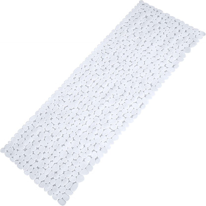 Extra Long Non-Slip Bathtub and Shower Mat - 16 x 40 Inches, White, with Suction Cups and Drainage Holes, Machine Washable