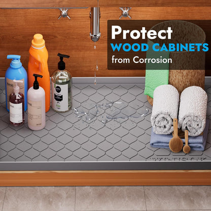 Waterproof under Sink Mat -34” X 22” Cabinet Liner for Kitchen & Bathroom, Shelf Protector Silicone under Sink Tray, Kitchen Cabinet Organizers and Storage Sink Drip Tray