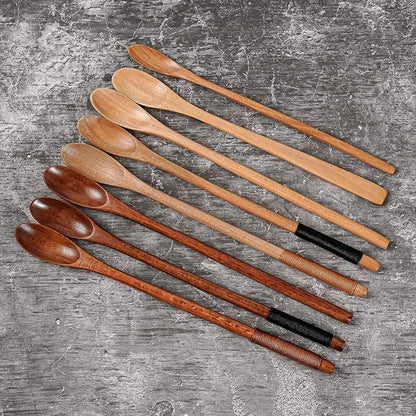 Brown Honey Spoon, Wooden Spoons Long Handle Stirring Spoon Coffee Spoon Tea Scoops Tableware Cooking Spoons for Cooking Coffee Accessories6 Professional Processed, Coffee, Tea and Espresso