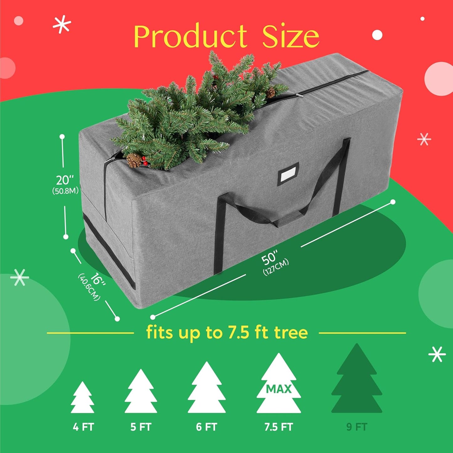 Christmas Tree Storage Bag - for 7.5 Ft Artificial Disassembled Holiday Tree - Heavy Duty 900D Oxford Fabric Waterproof Xmas Tree Bag with Durable Reinforced Handles & Dual Zipper, Grey