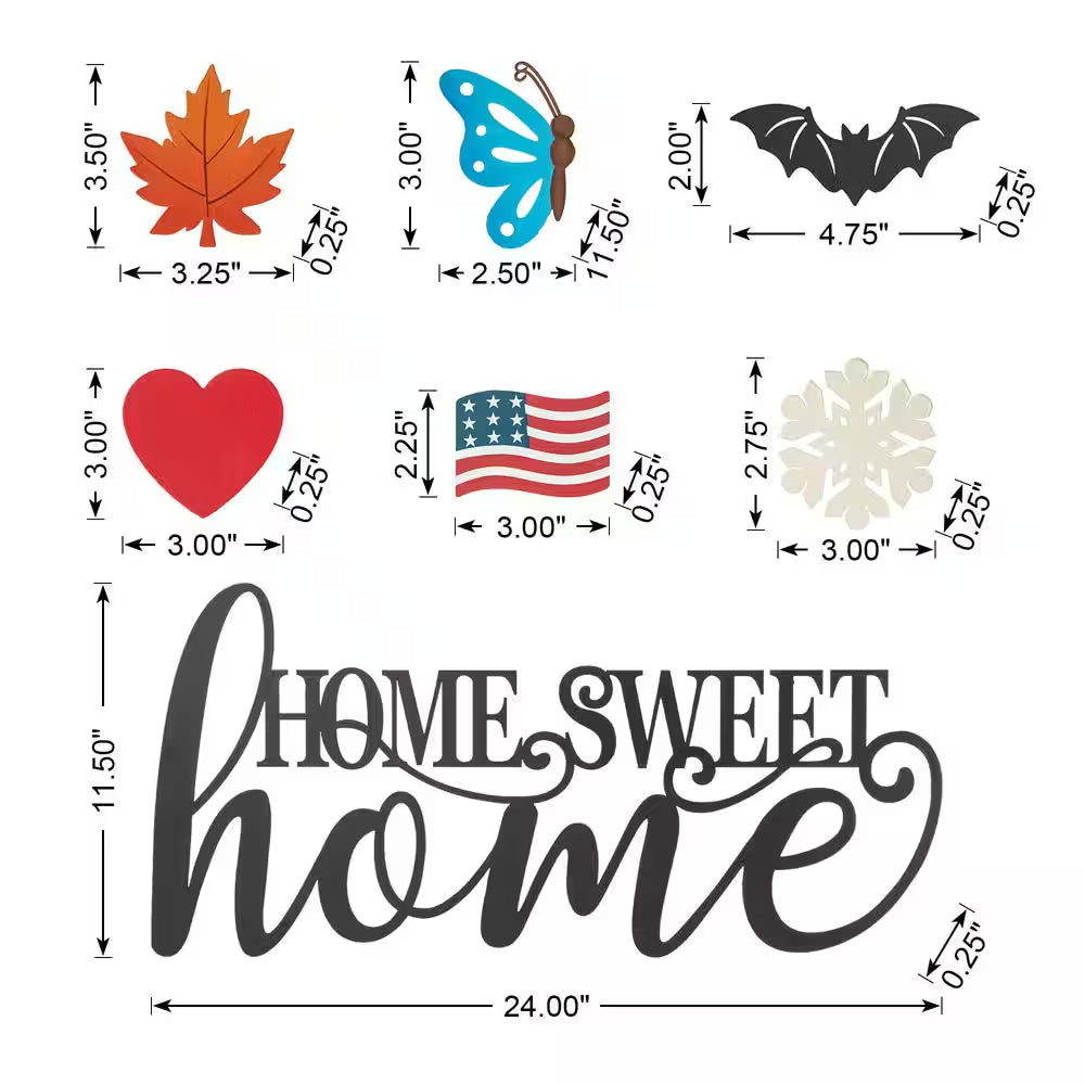 11.5 In. H Metal Home Sweet Home Wall Decor, W/6 Changeable Decors(Spring/Valentine/Patriotic/Fall/Halloween/Christmas)