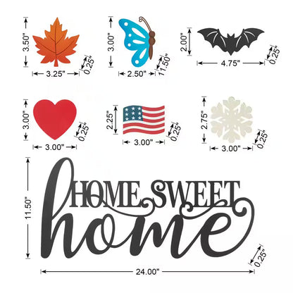 11.5 In. H Metal Home Sweet Home Wall Decor, W/6 Changeable Decors(Spring/Valentine/Patriotic/Fall/Halloween/Christmas)