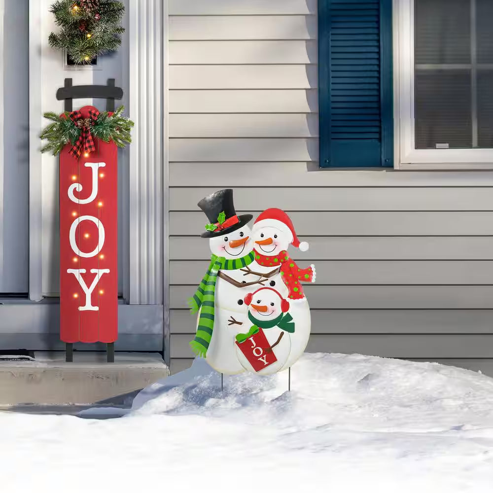 30 In. H Christmas Metal Snowman Family Yard Stake or Standing Décor or Hanging Decor