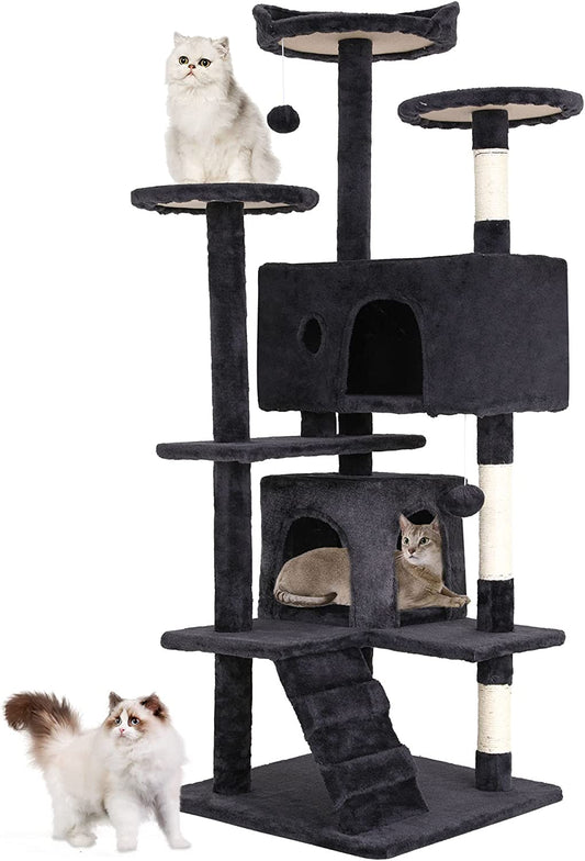 54In Cat Tree Tower for Indoor Cats,Multi-Level Furniture Activity Center with Scratching Posts Stand House Condo Funny Toys Kittens Pet Play House,Dark Gray