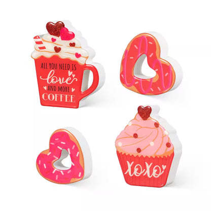 4.75 In. H Valentine'S Epoxy Wooden Cup Cakes and Heart Table Decor (Set of 4)